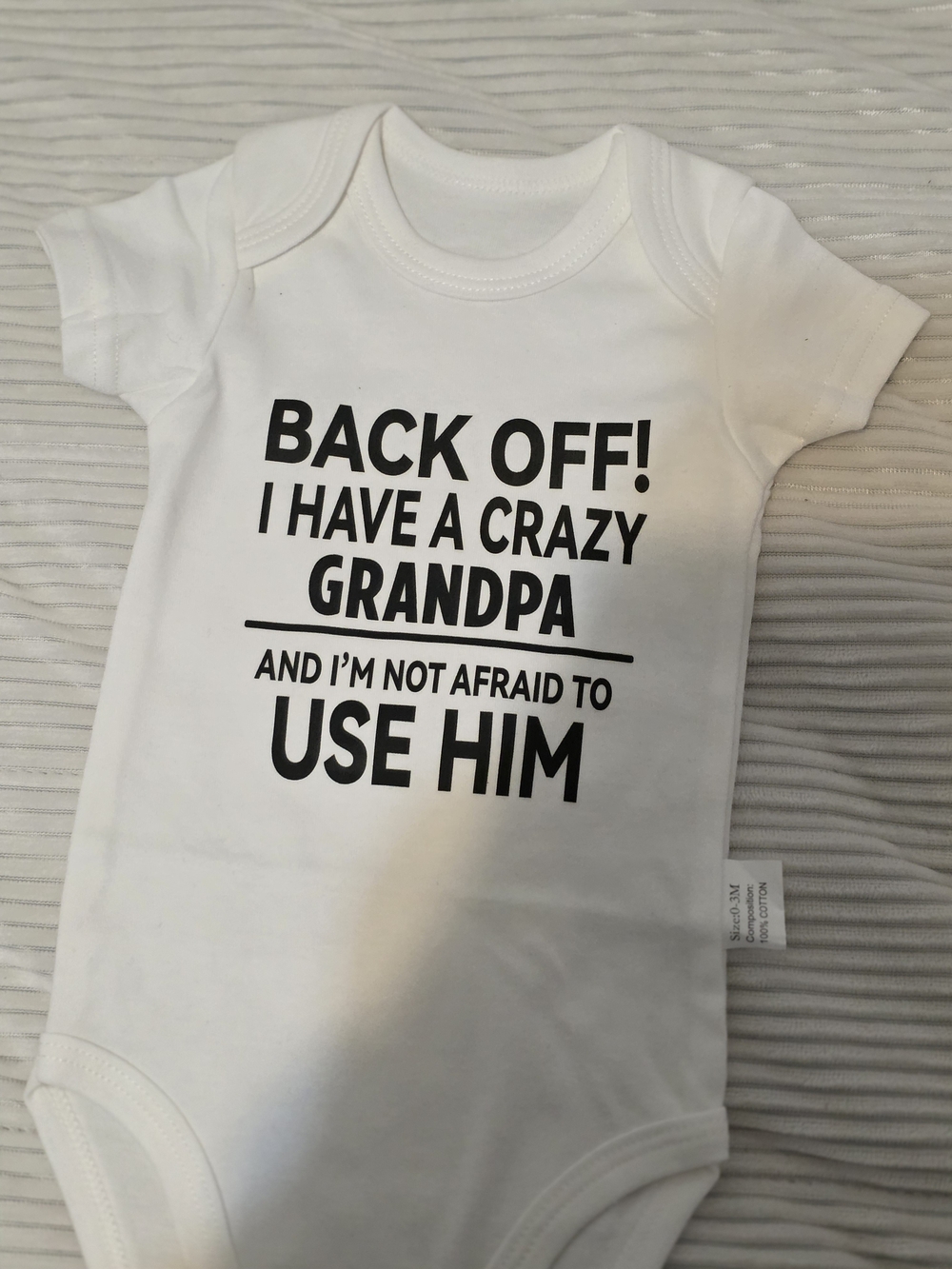 White Baby One-Piece Bodysuit with Bold Grandpa Graphic
